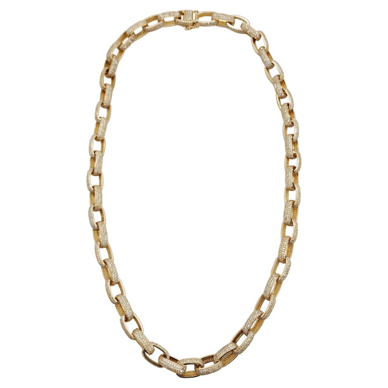 51 Carats Diamonds Heavy Link Chain Necklace 14 Karats Yellow Gold For