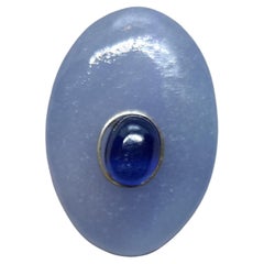 51 Cts Oval Chalcedony Cab, 5 Cts Blue Sapphire Oval Cab, 14k Gold Pendant. 51 Cts Oval Chalcedony Cab, 5 Cts Blue Sapphire Oval Cab, 14k Gold Pendant.