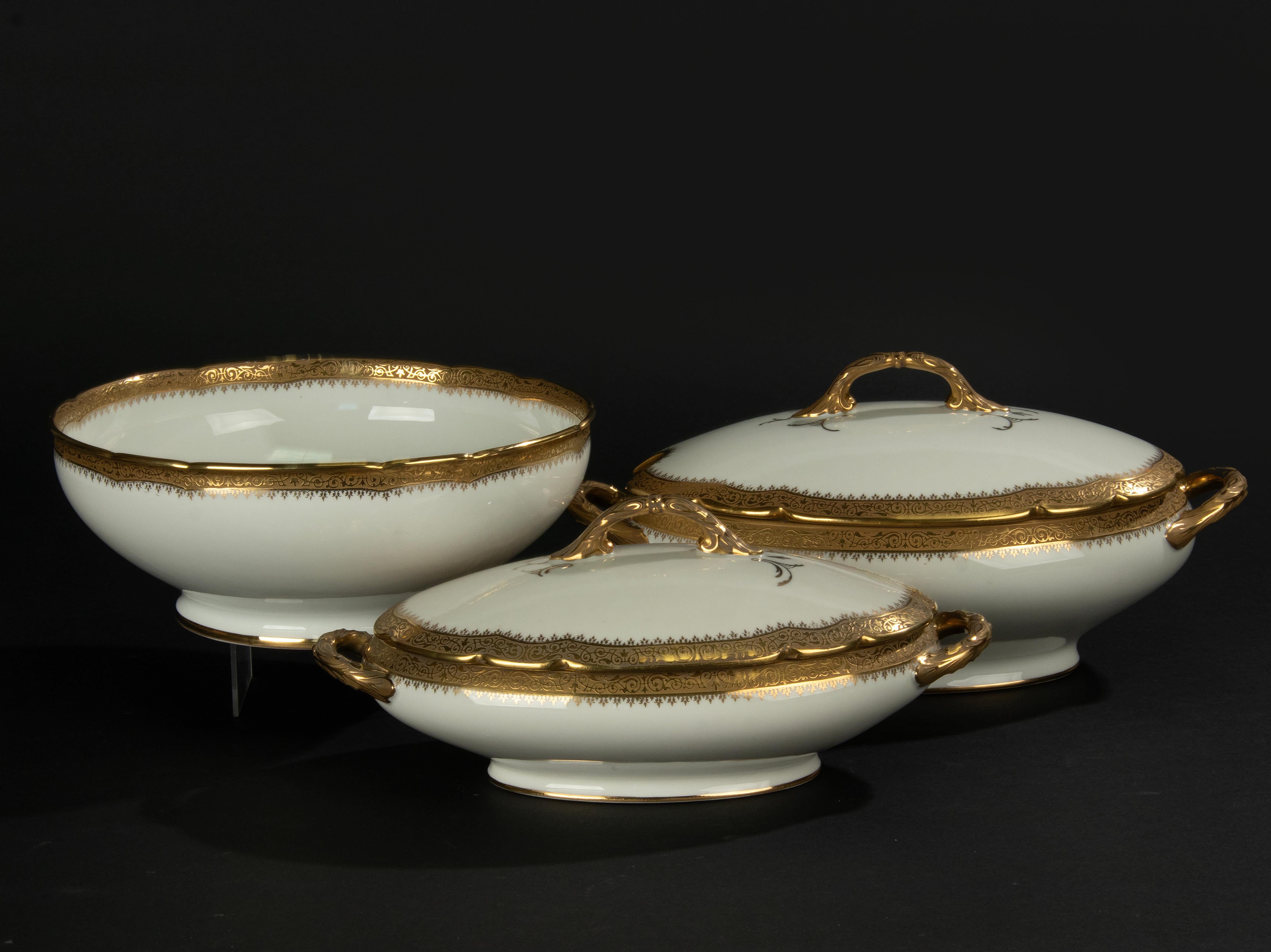51-Piece Set Porcelain Tableware for 12 Persons - Limoges Incrusted Gold Trims 2