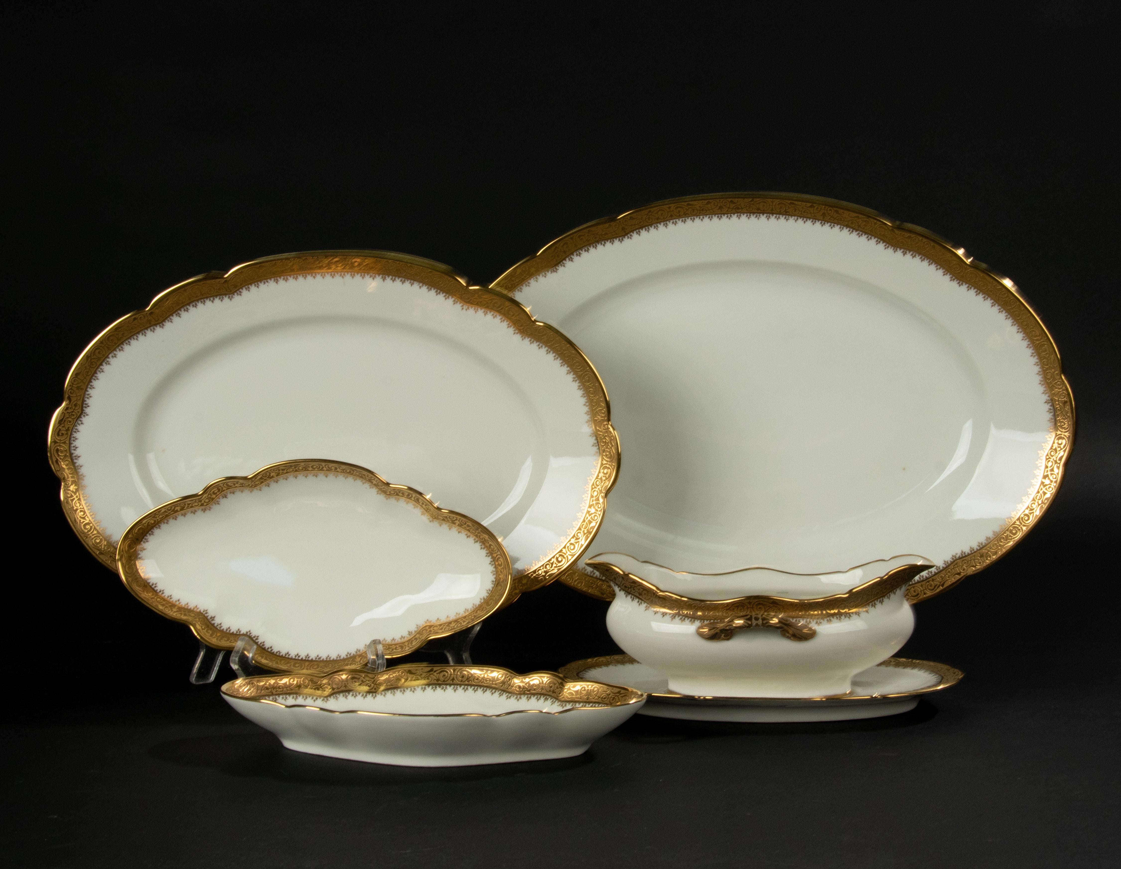 51-Piece Set Porcelain Tableware for 12 Persons - Limoges Incrusted Gold Trims 9