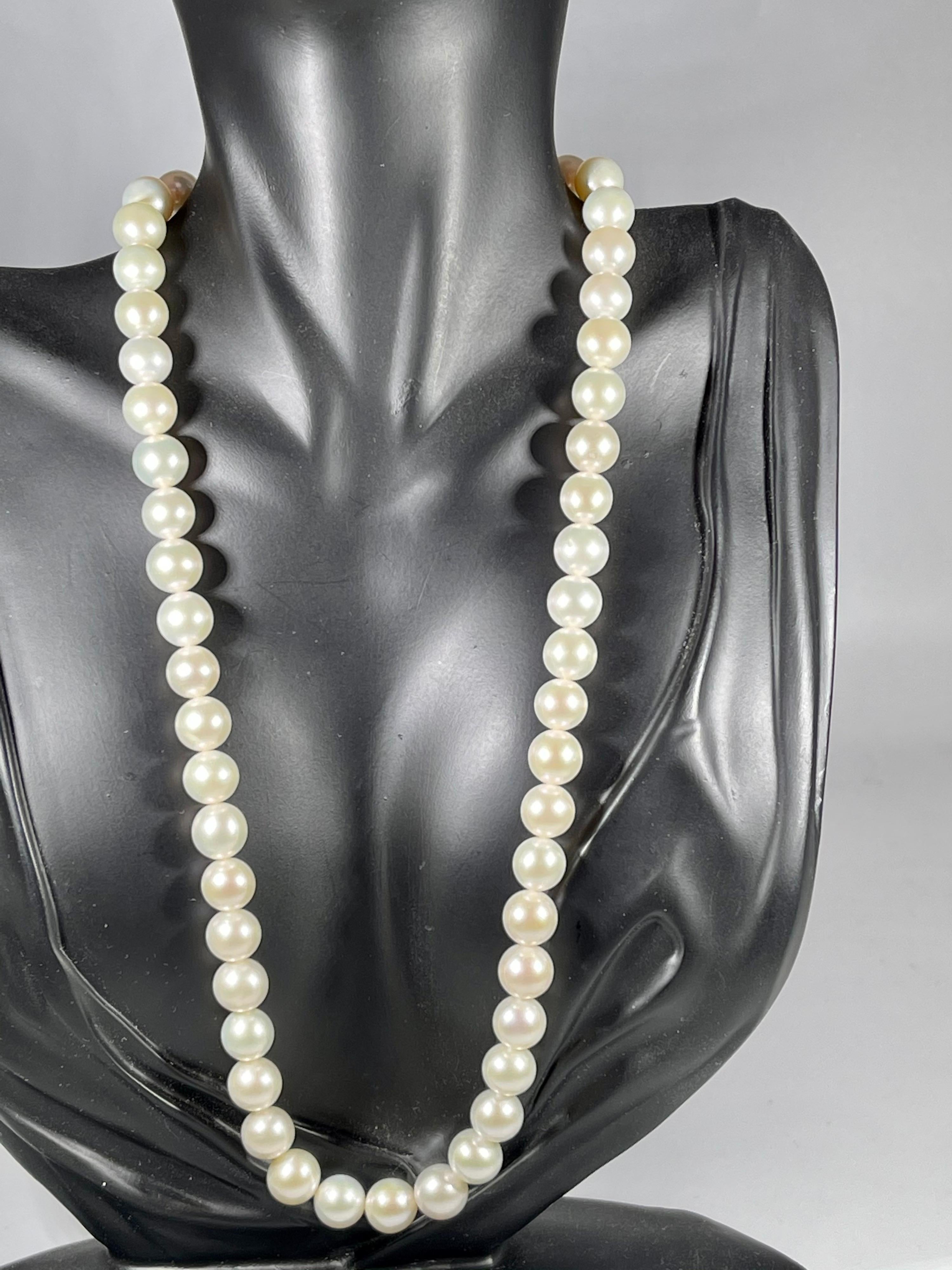 51 Round White Fresh Water  Pearls Strand Necklace Set in Silver Clasp For Sale 3