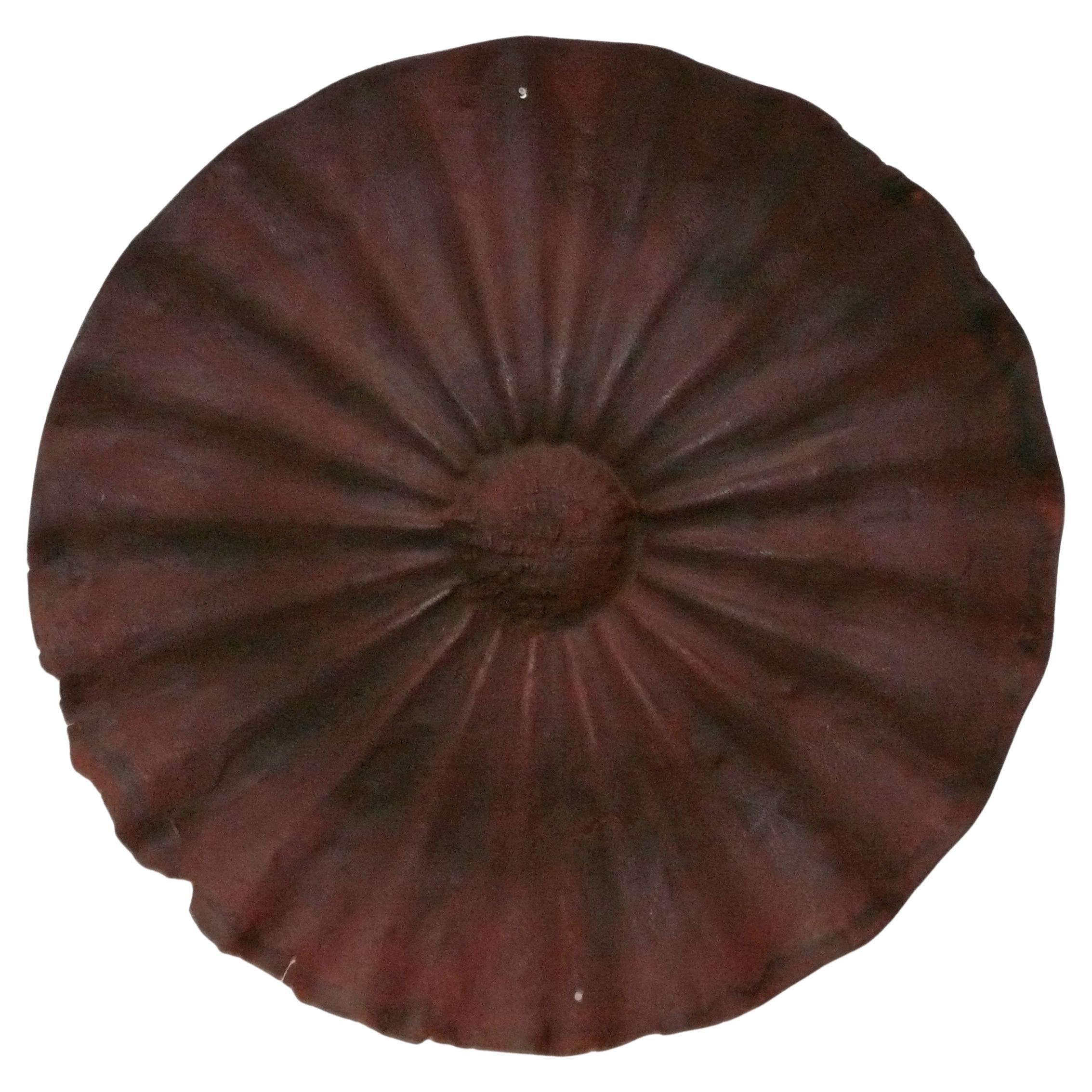 51" Undulating Leather Wall Sculpture Antique 19th Century Leather Hay Caps