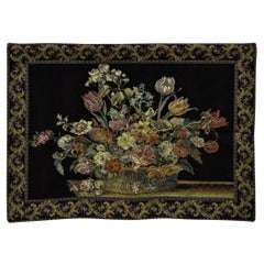 51" x 36" Französisch Wandbehang Wandteppich Jacquard Acanthus Floral Still Life Schwarz