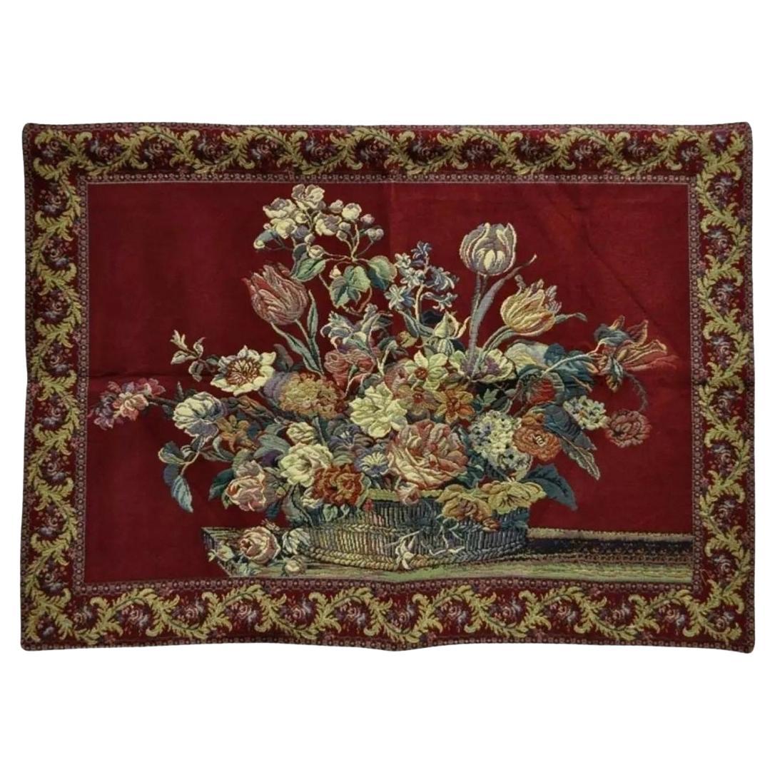 51" x 36" Tapisserie Jacquard Acanthus Nature morte florale Rouge
