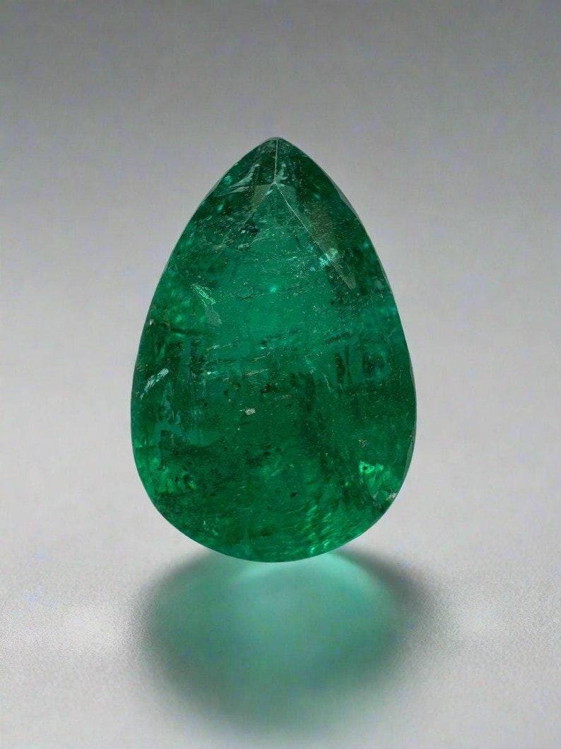 5.10 Carat 14x9.6 Deep Green Emerald - Pear-Cut May Birthstone Gem