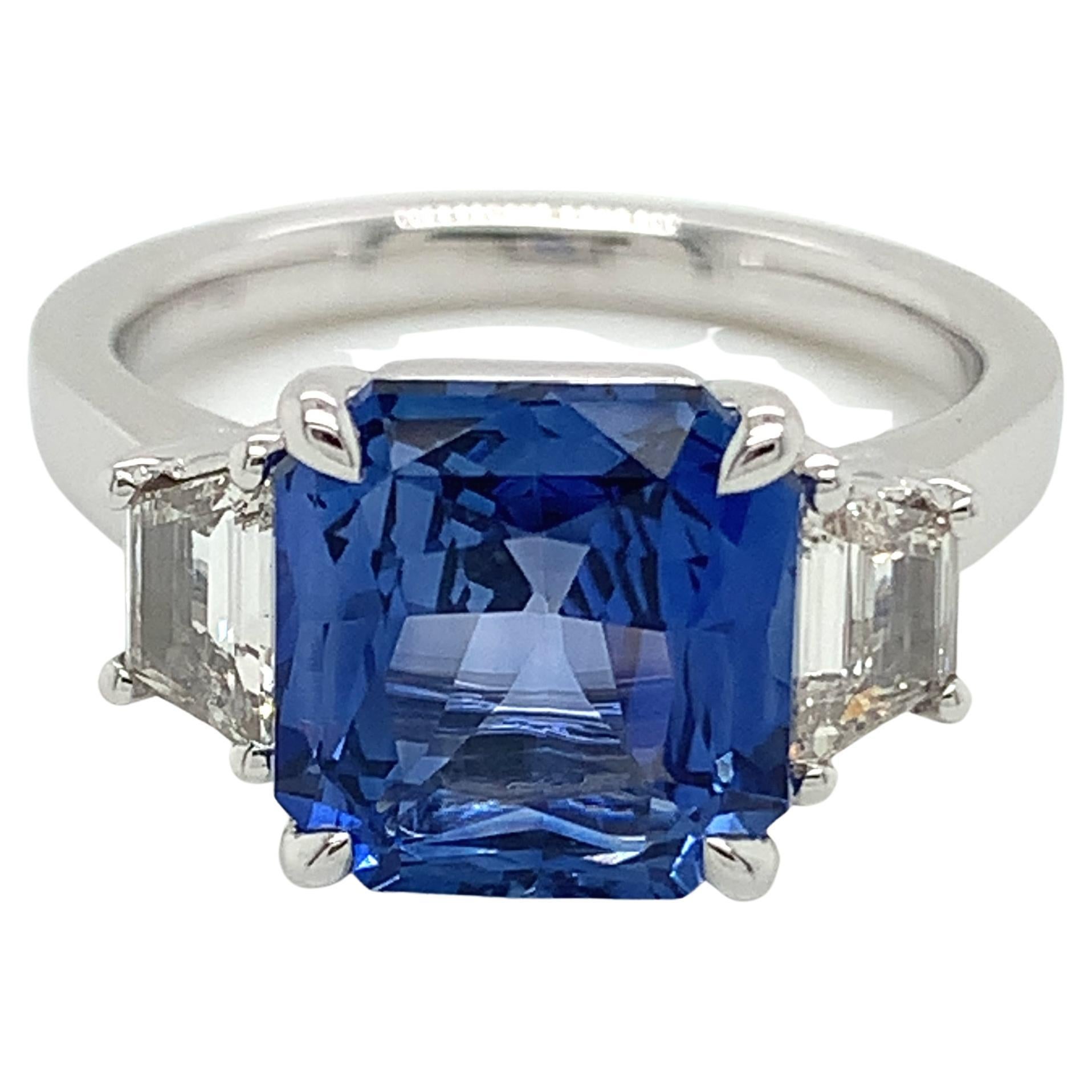 5.10 Carat Ceylon Sapphire & Diamond Ring in Platinum