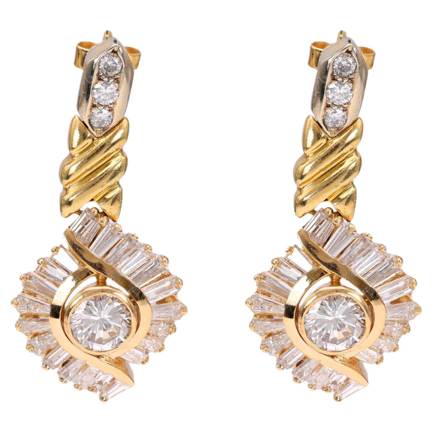5.10 Carat Diamond 18k Yellow Gold Earrings For Sale