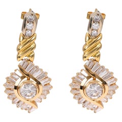 Vintage 5.10 Carat Diamond 18k Yellow Gold Earrings