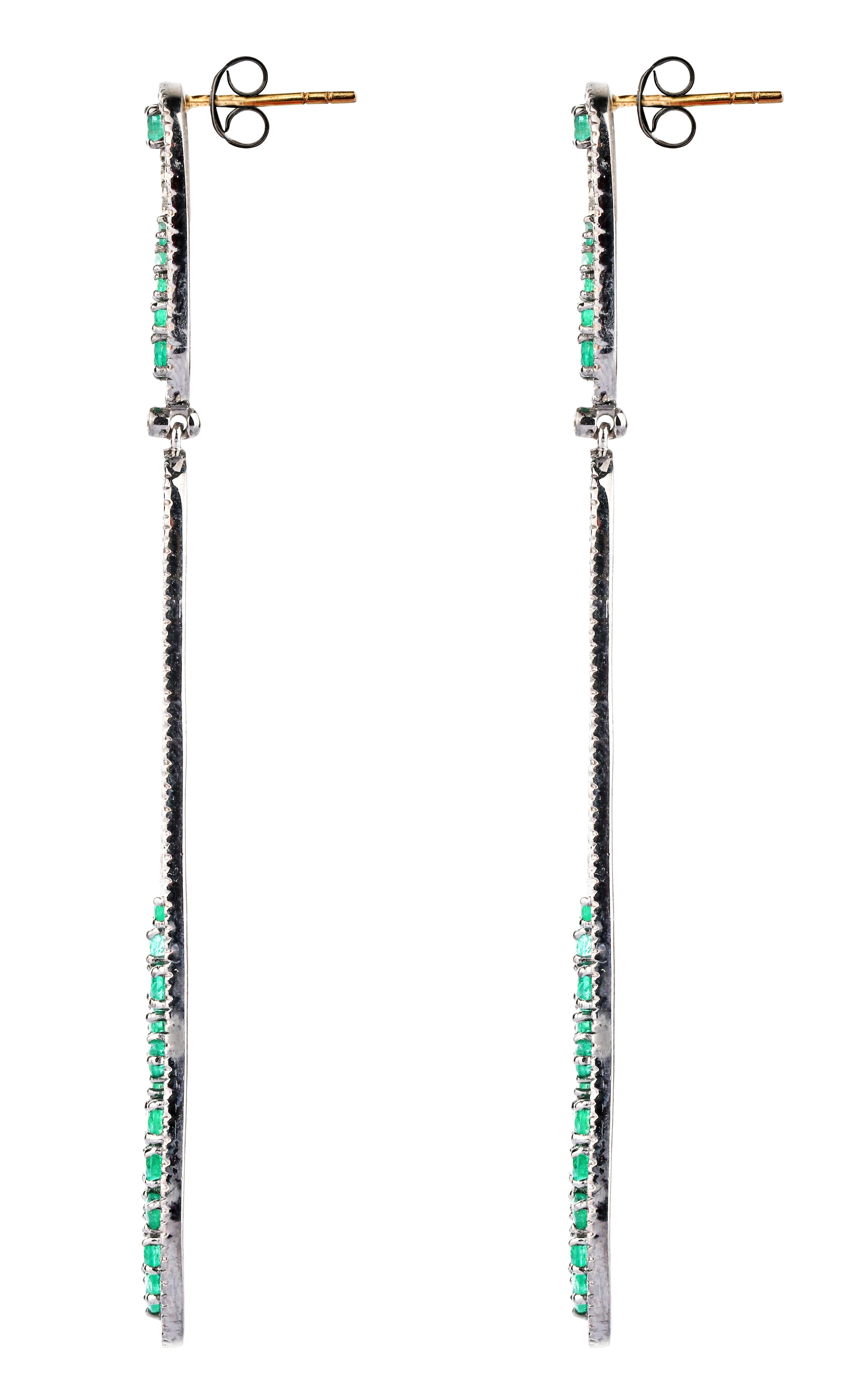 Round Cut 5.10 Carat Diamond and Emerald Dangle Cocktail Earrings For Sale
