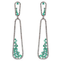 5.10 Carat Diamond and Emerald Dangle Cocktail Earrings