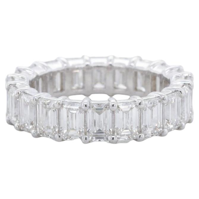 5.10 Carat Emerald Cut Diamond Eternity Band Ring 18K White Gold G VS1 For Sale