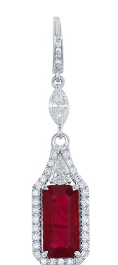 5.10 Carat Emerald Cut Ruby Earrings with 1.45ct of Diamonds in 18kt White Gold