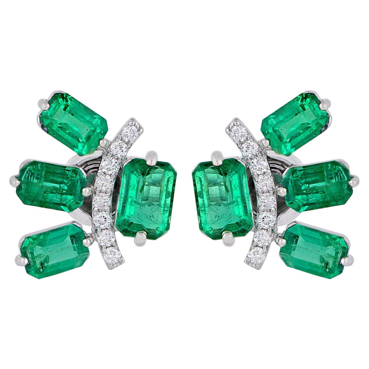 5.10 Carat Emerald Diamond 14 Karat Gold Stud Earrings