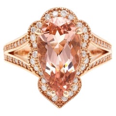 Bague en or rose massif 14 carats avec diamants et morganite naturelle exquise de 5,10 carats