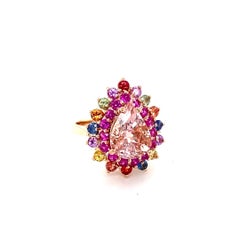 5,10 Karat Morganit Multi Color Saphir Roségold Cocktail-Ring