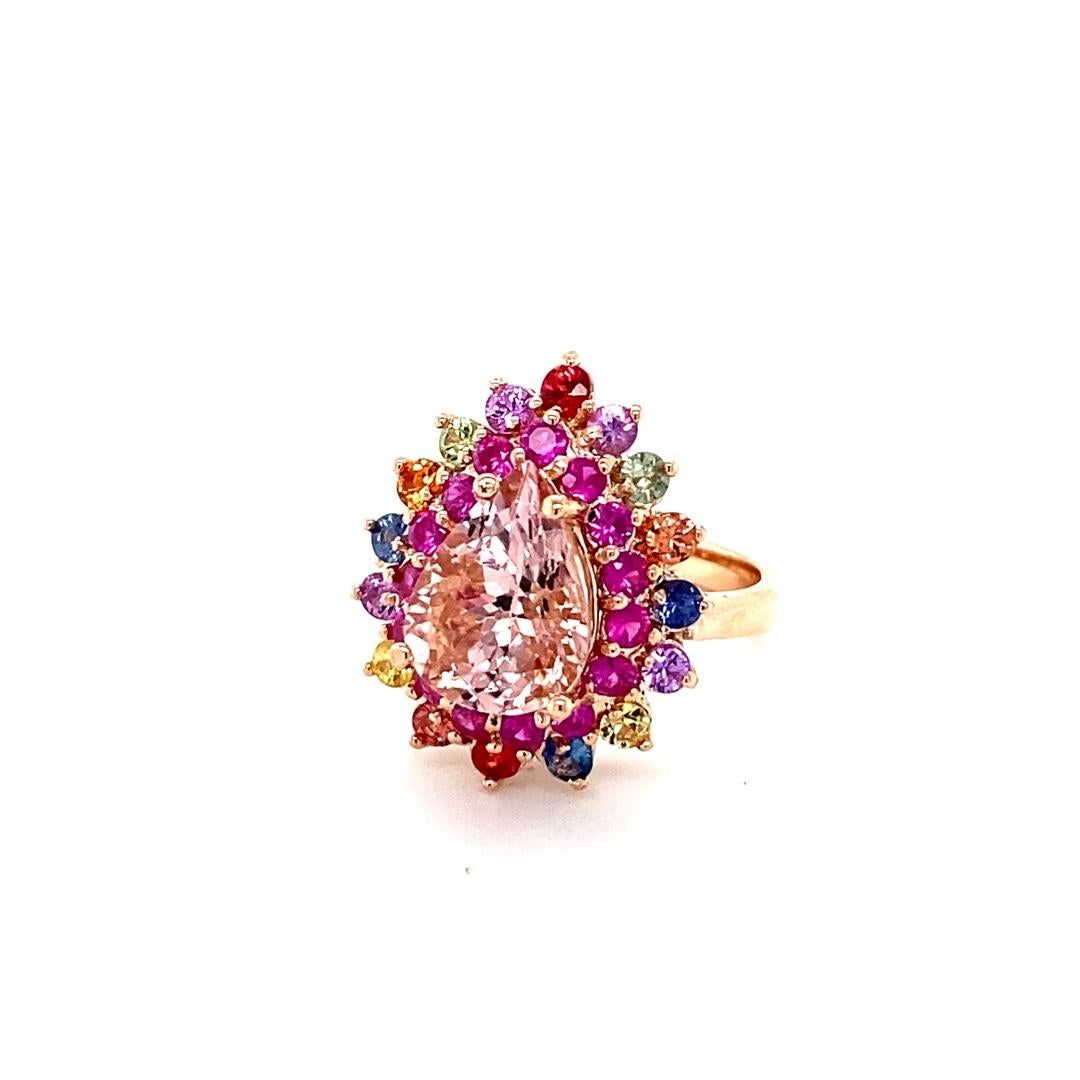 Contemporary 5.10 Carat Morganite Multi Color Sapphire Rose Gold Cocktail Ring For Sale