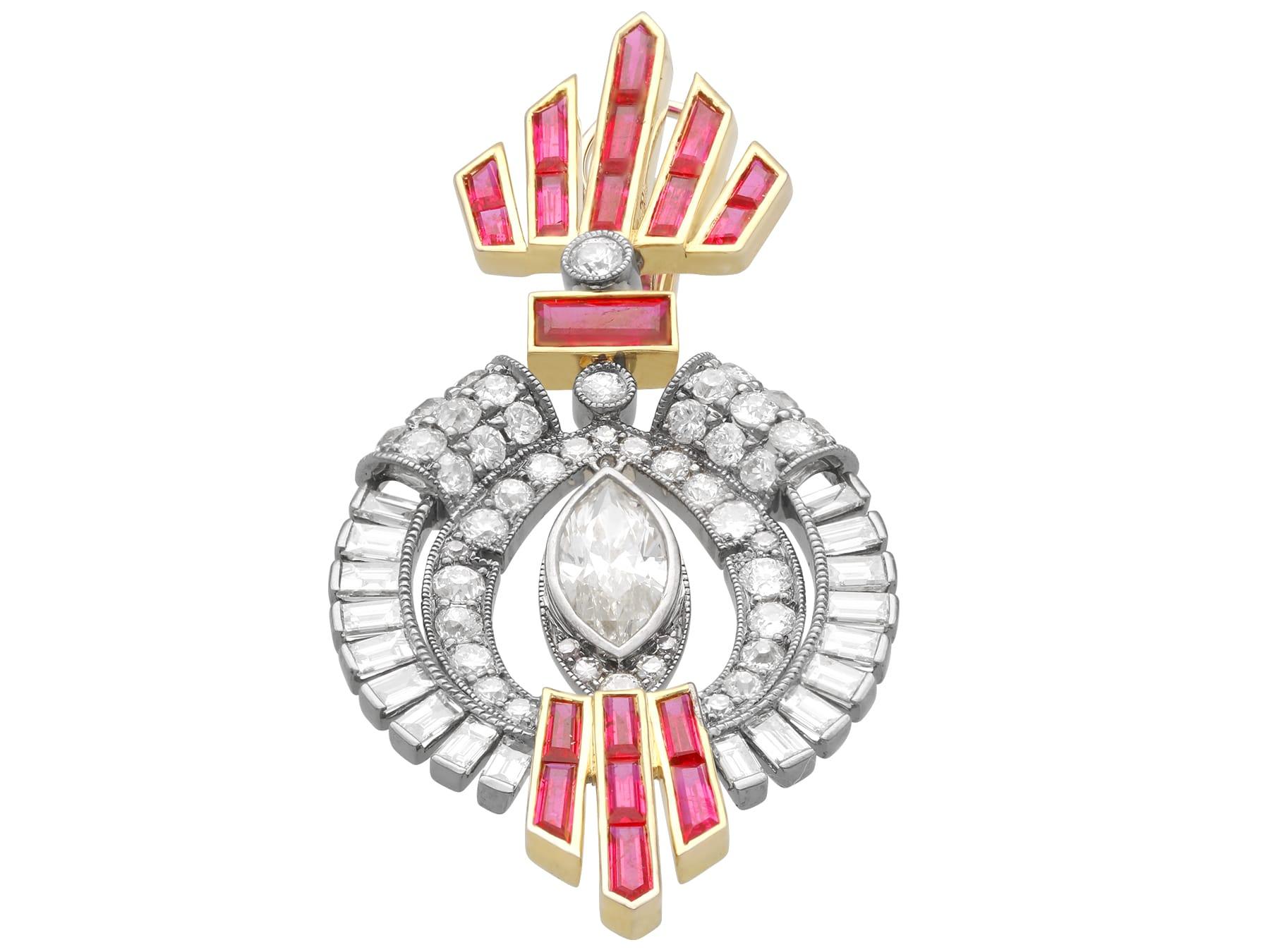 Orecchini a goccia in oro giallo 18k con rubino del Mozambico da 5,10 carati e diamante da 5,38 carati in vendita 2