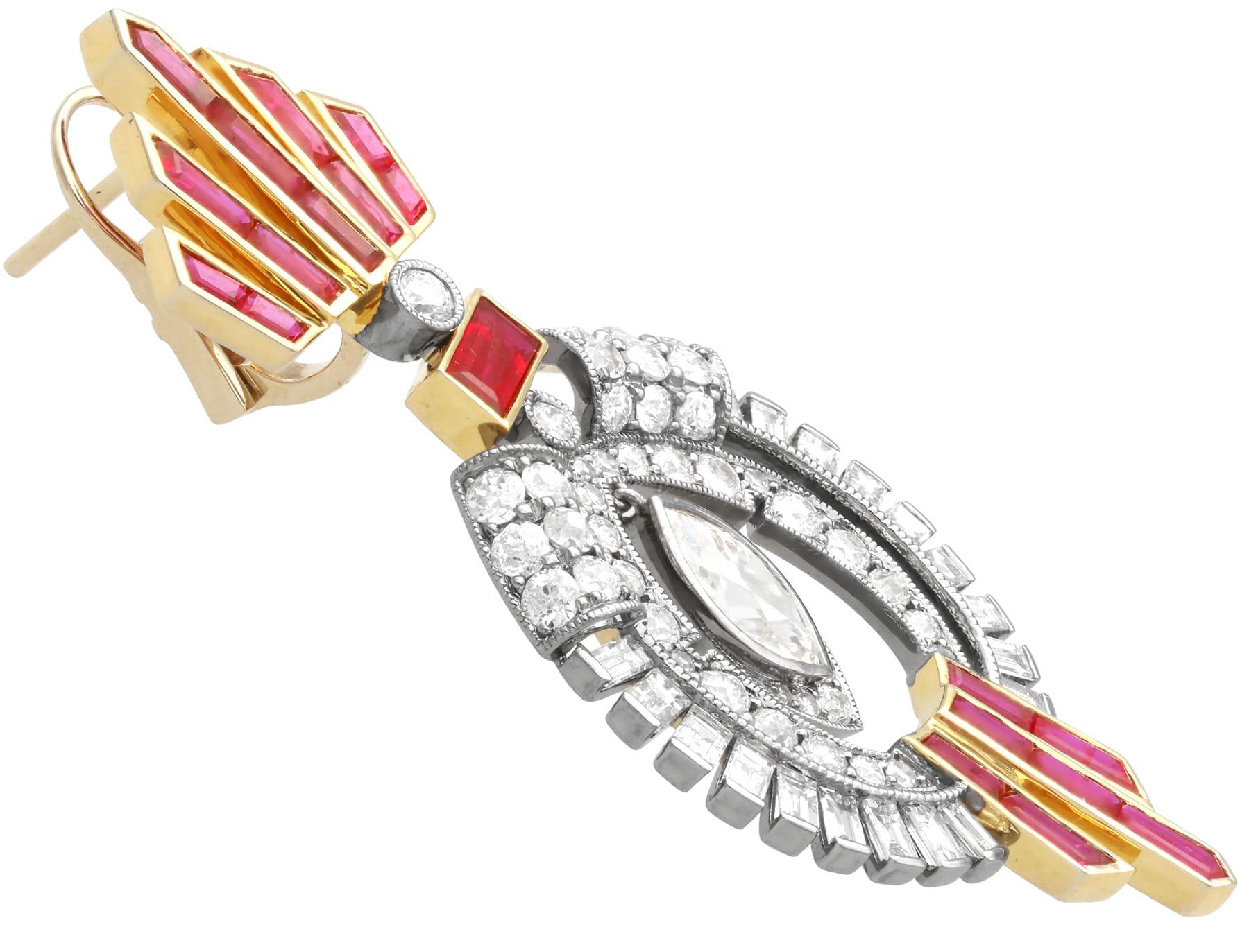 Orecchini a goccia in oro giallo 18k con rubino del Mozambico da 5,10 carati e diamante da 5,38 carati in vendita 3