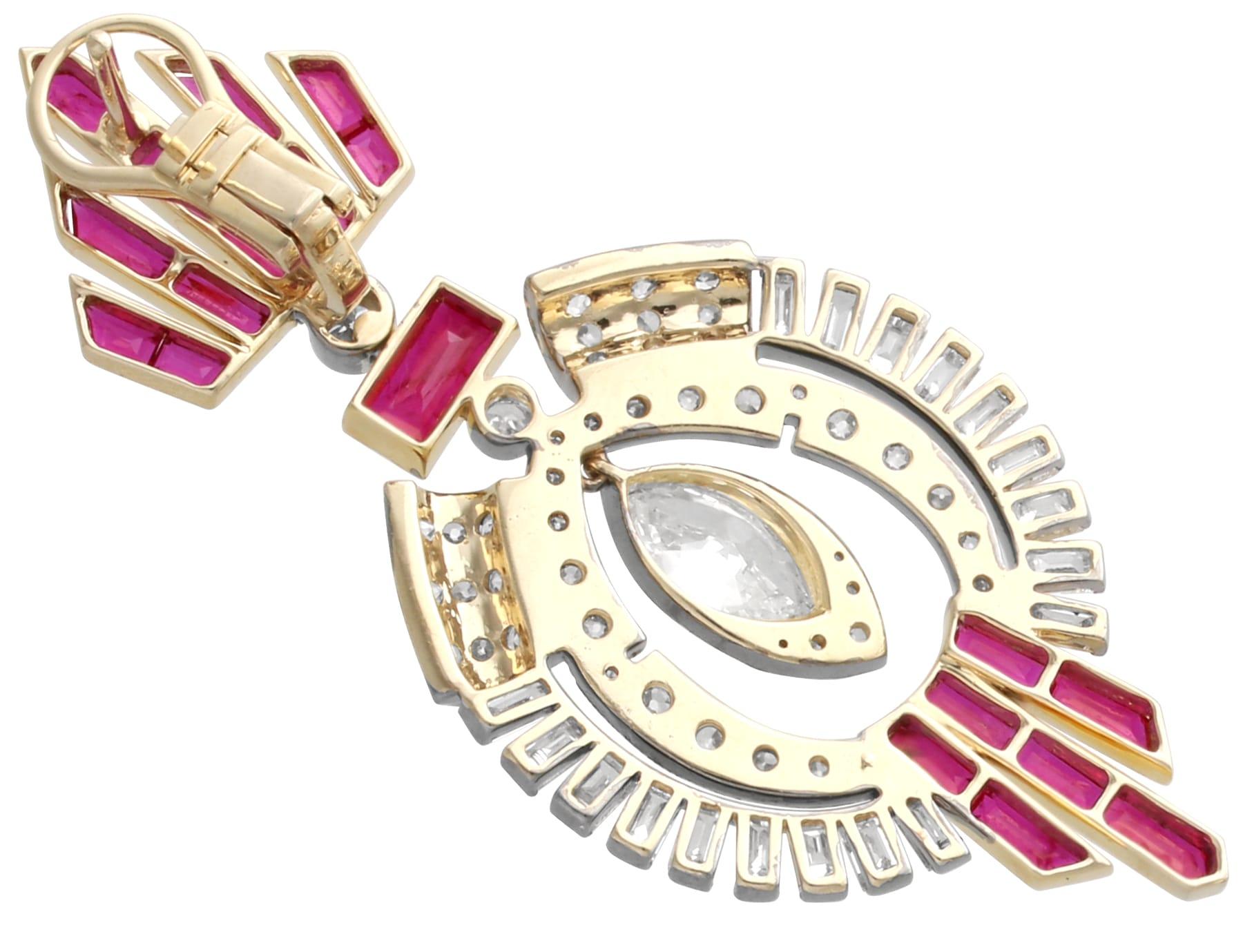 Orecchini a goccia in oro giallo 18k con rubino del Mozambico da 5,10 carati e diamante da 5,38 carati in vendita 5