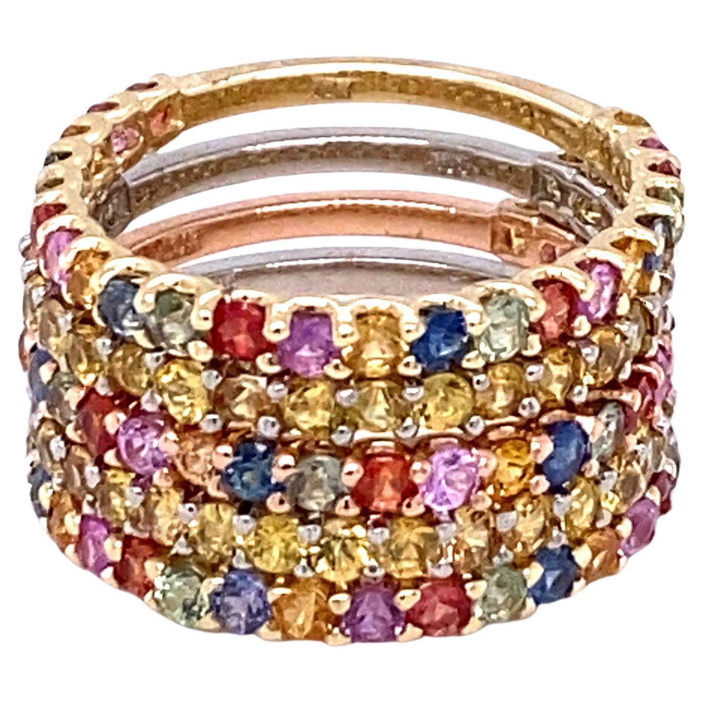 Set of 3 Tri Color 14k Gold Stackable Wave Band Rings Ruby Sapphire