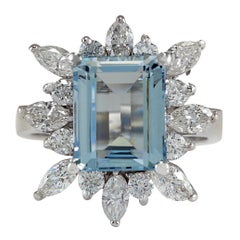 Bague aigue-marine naturelle en or blanc 14 carats