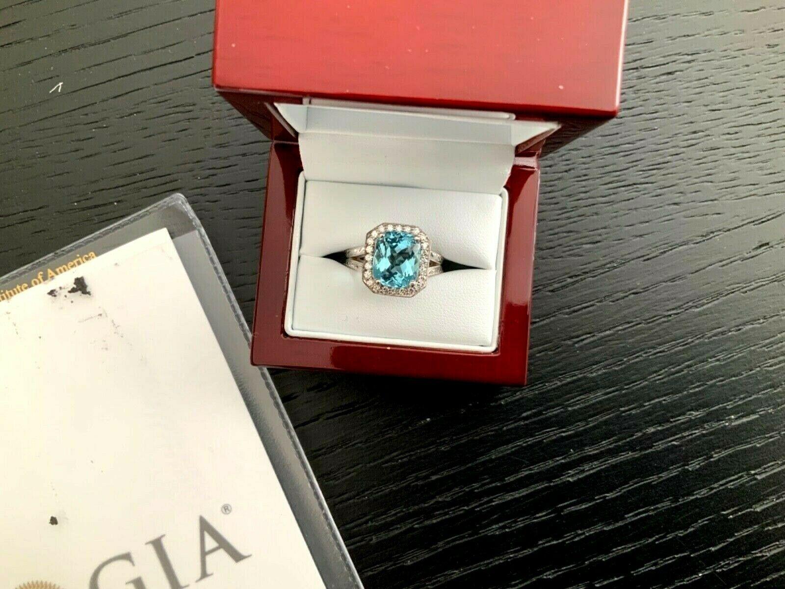 5.10 Carat Natural Aquamarine and Diamond Ring GIA Certified For Sale 5