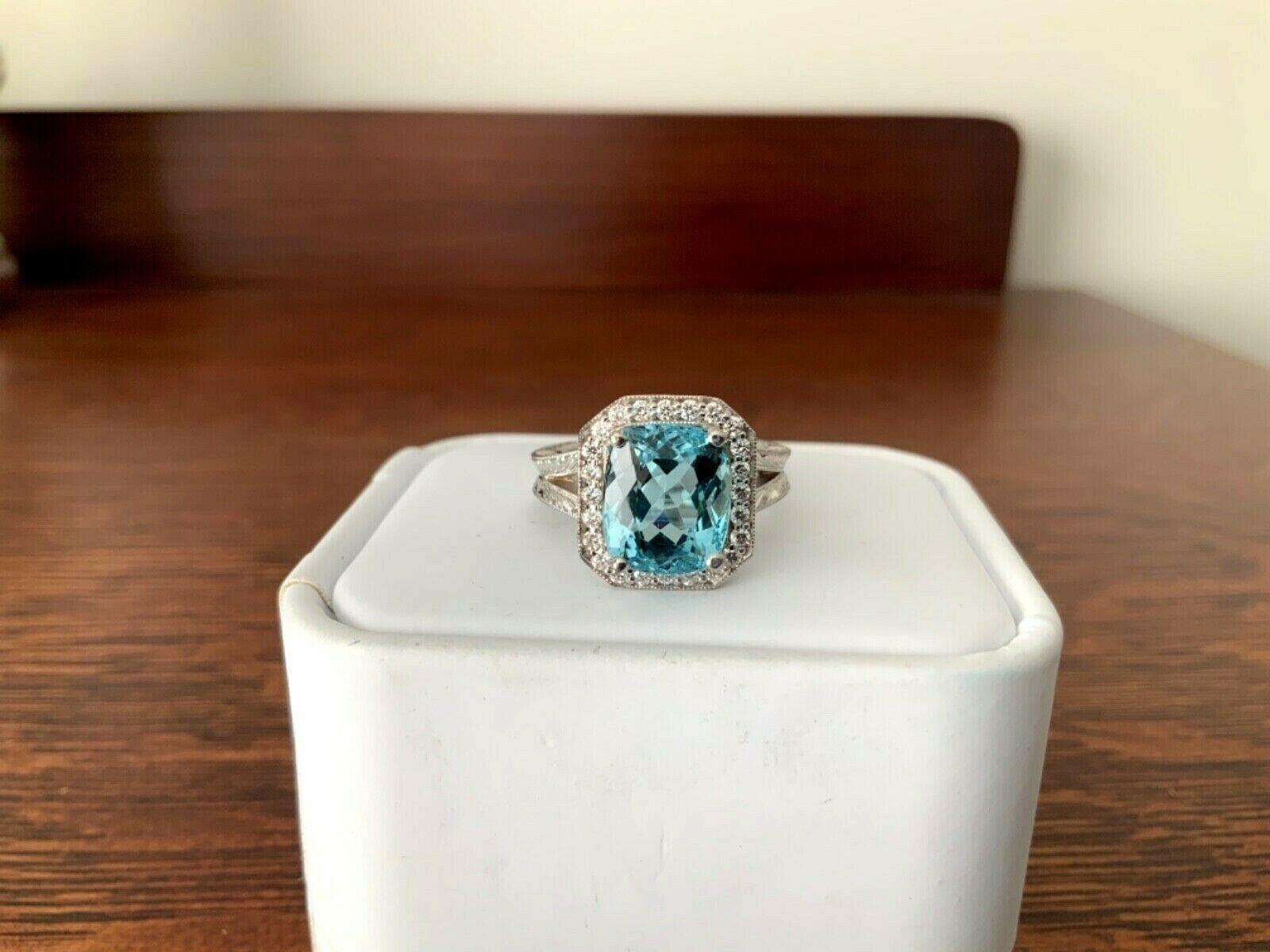 5.10 Carat Natural Aquamarine and Diamond Ring GIA Certified In New Condition For Sale In Middletown, DE
