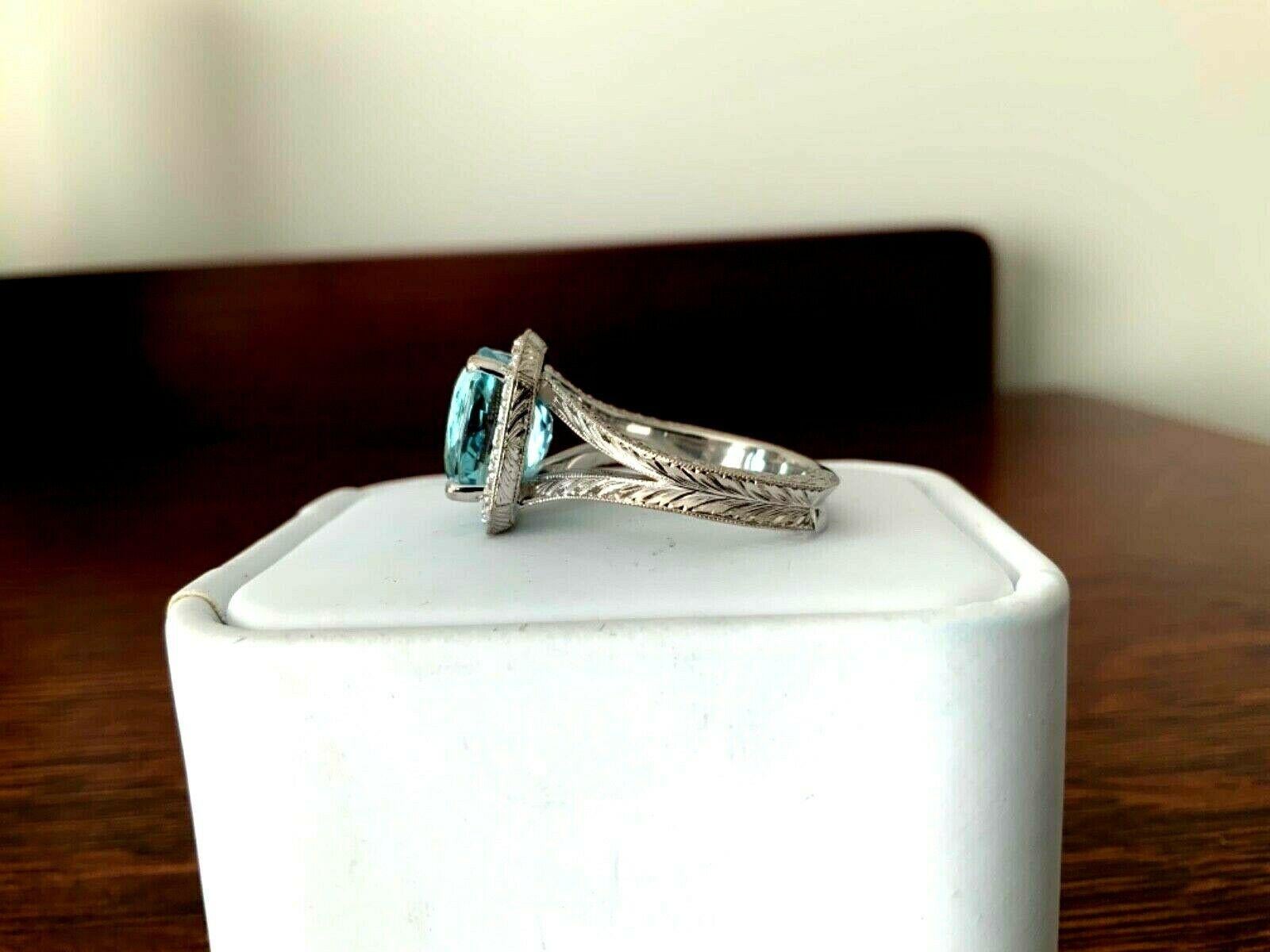 5.10 Carat Natural Aquamarine and Diamond Ring GIA Certified For Sale 2
