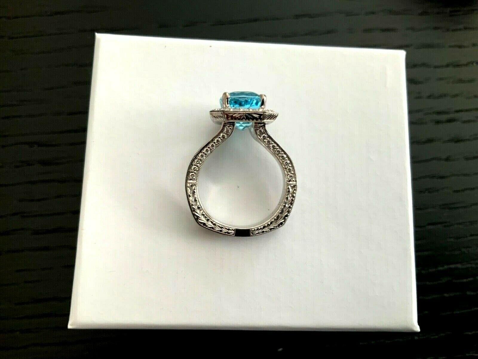 5.10 Carat Natural Aquamarine and Diamond Ring GIA Certified For Sale 4