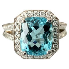 5.10 Carat Natural Aquamarine and Diamond Ring GIA Certified