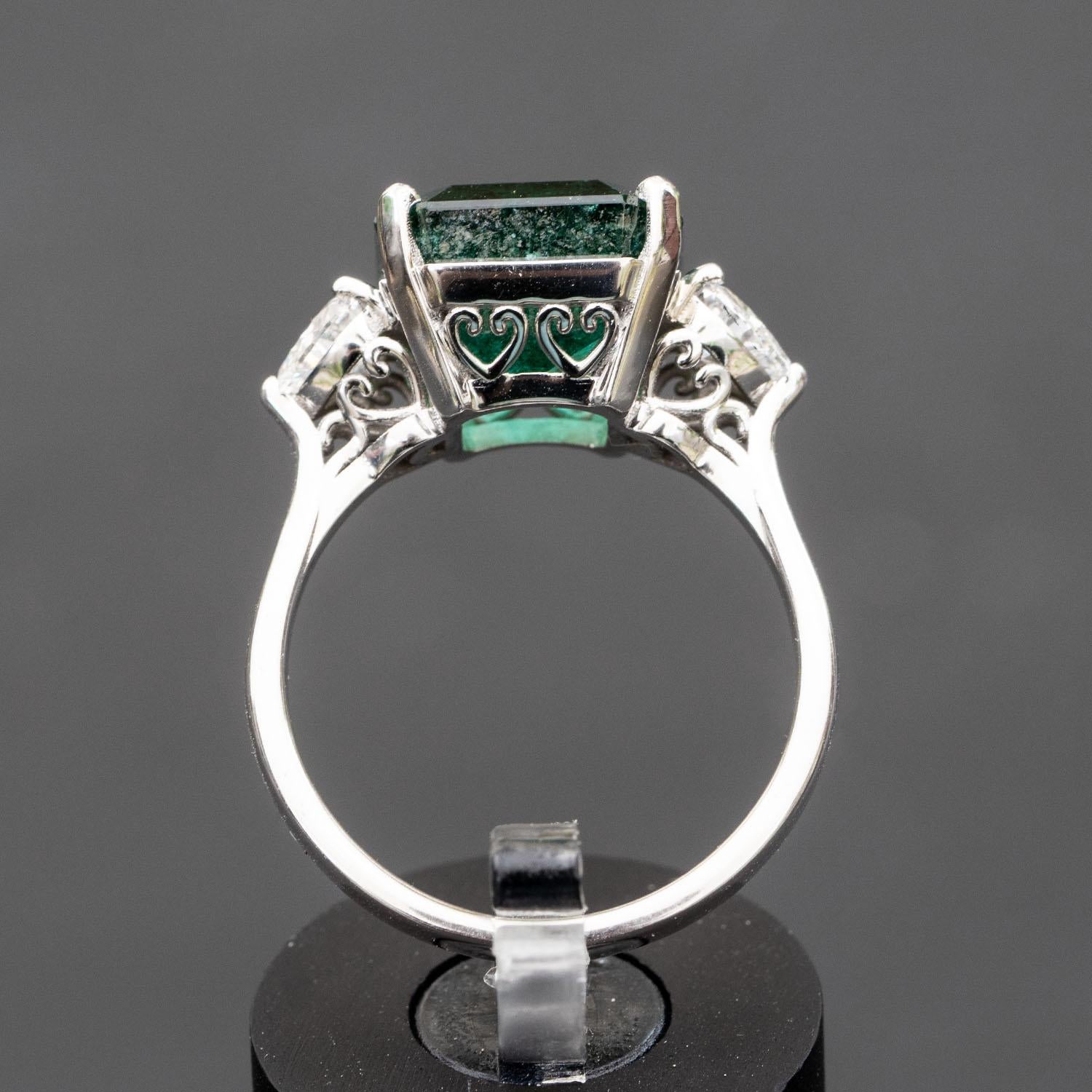 Emerald Cut 5.10 Carat Natural Emerald Engagement Ring, 0.65 Carat Natural Diamonds For Sale