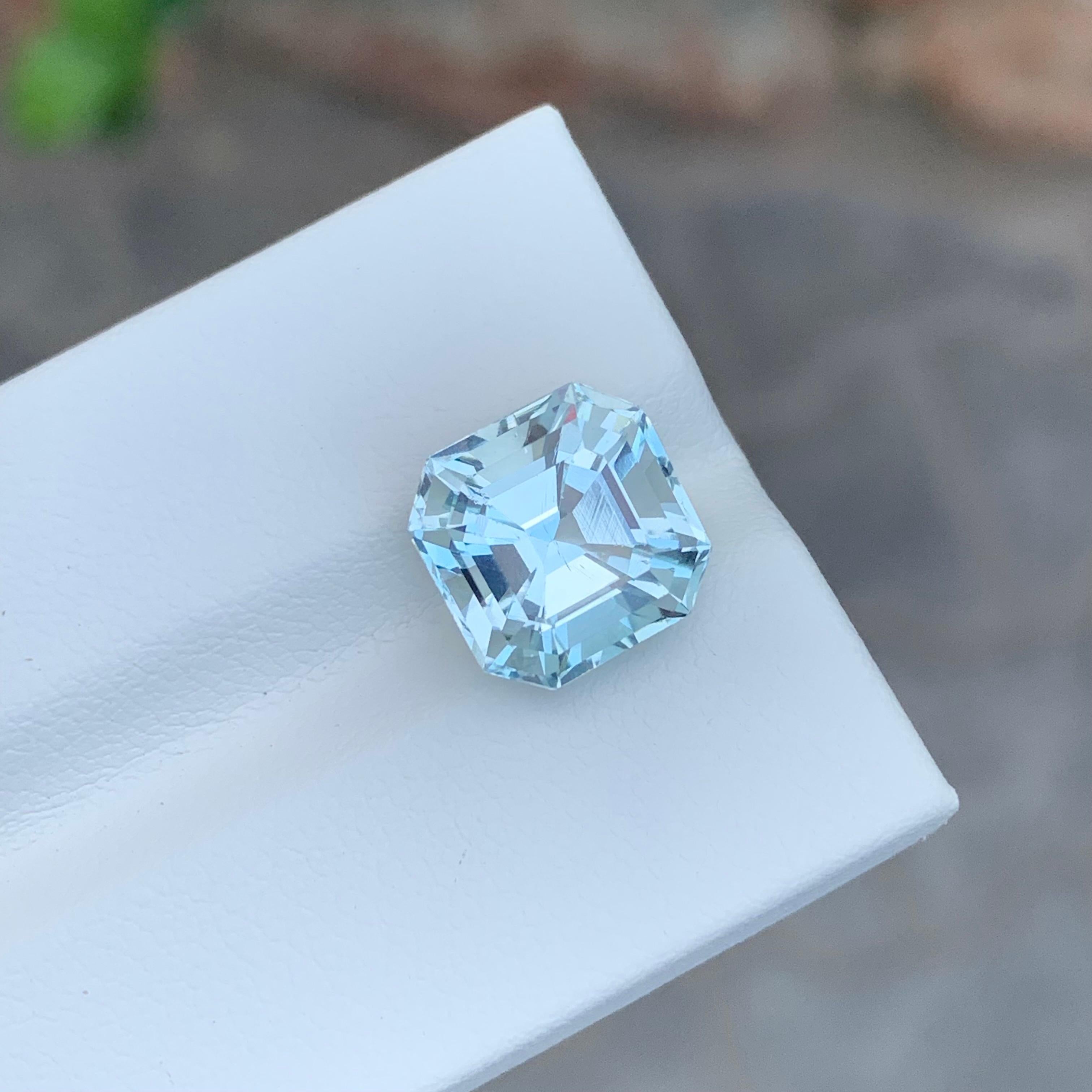 5.10 Carat Natural Loose Pale Blue Aquamarine Square Shape Gemstone For Sale 1