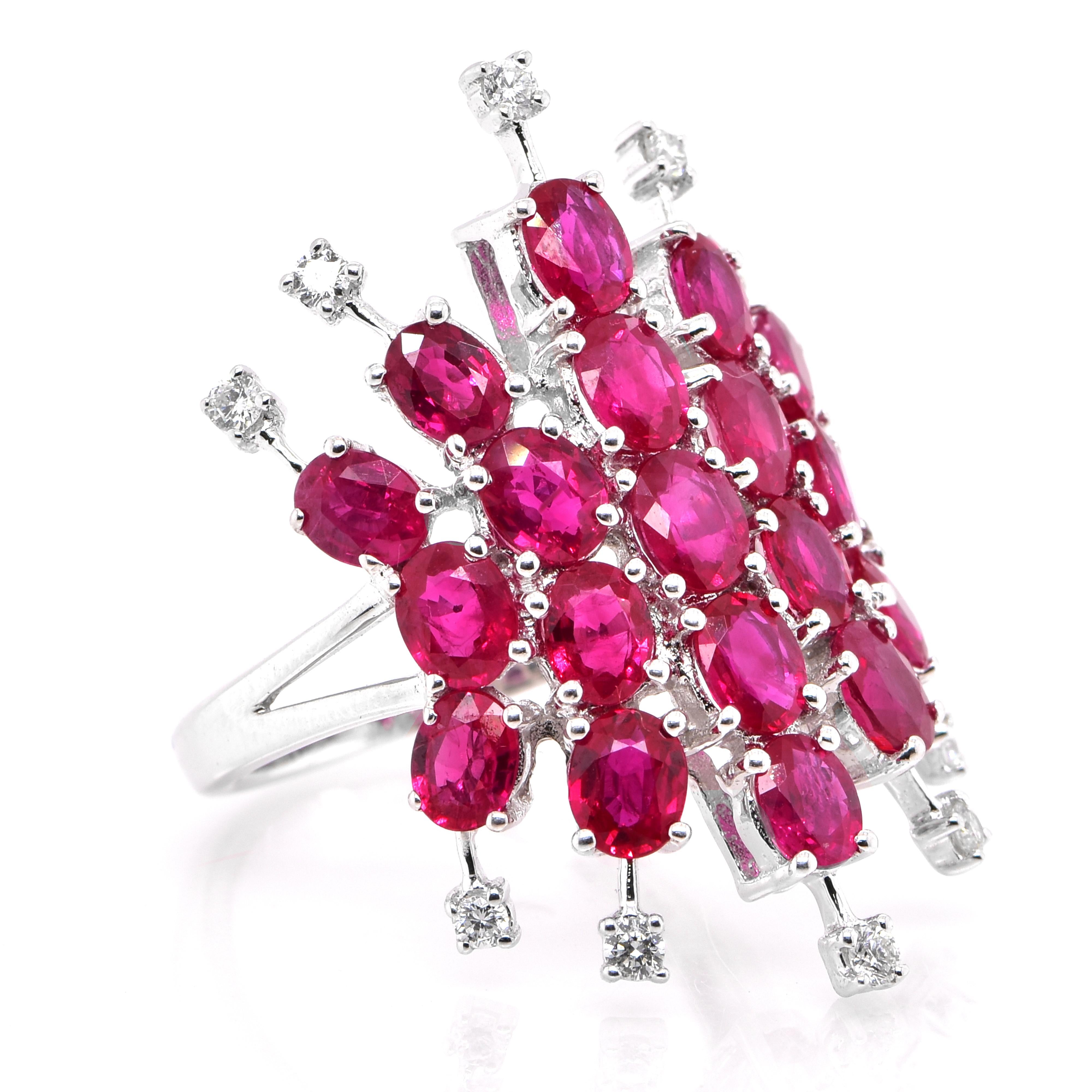 Modern 5.10 Carat Natural Rubies and Diamond Cocktail Ring Made in 18K White Gold For Sale