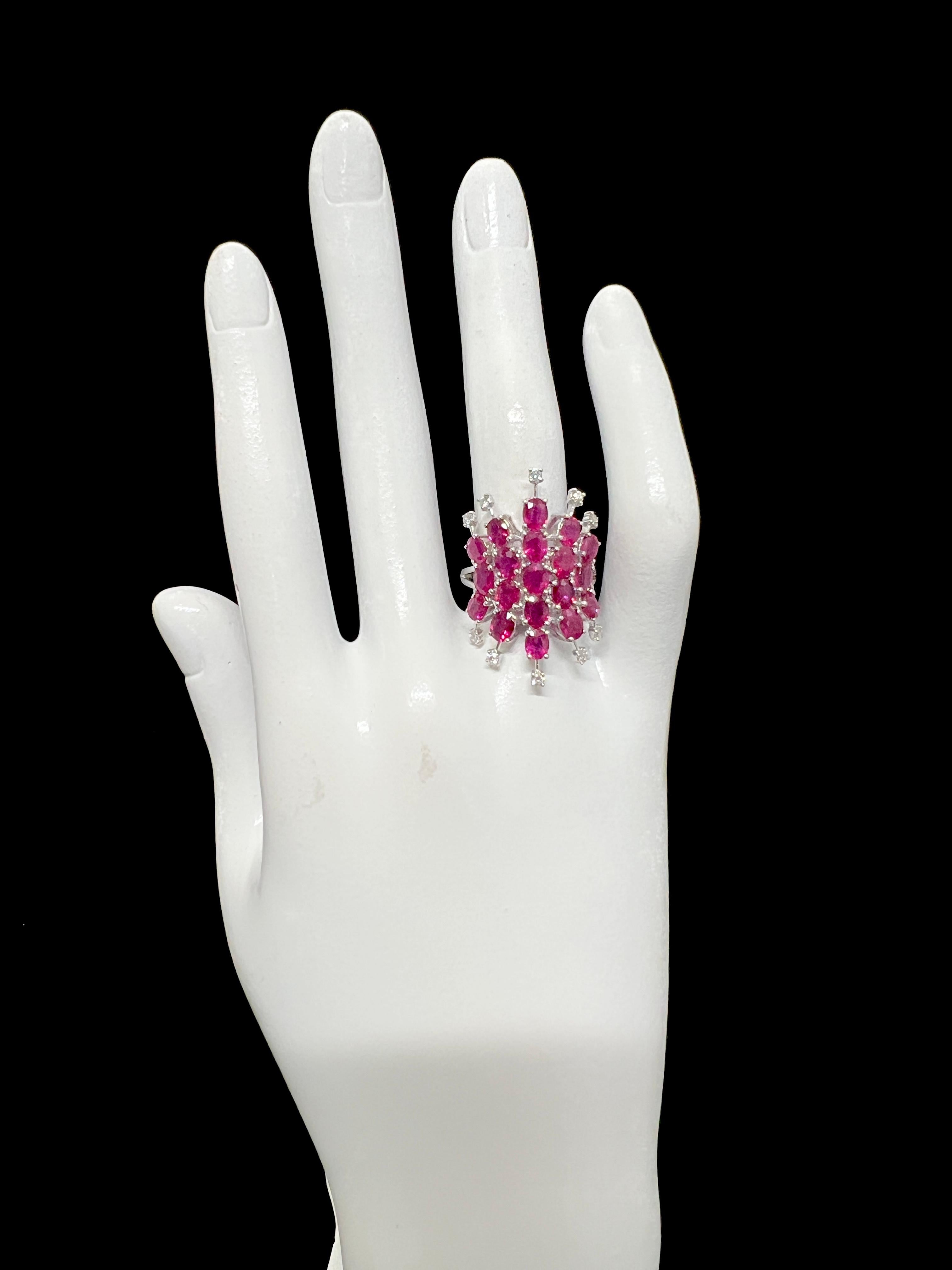 5.10 Carat Natural Rubies and Diamond Cocktail Ring Made in 18K White Gold For Sale 1