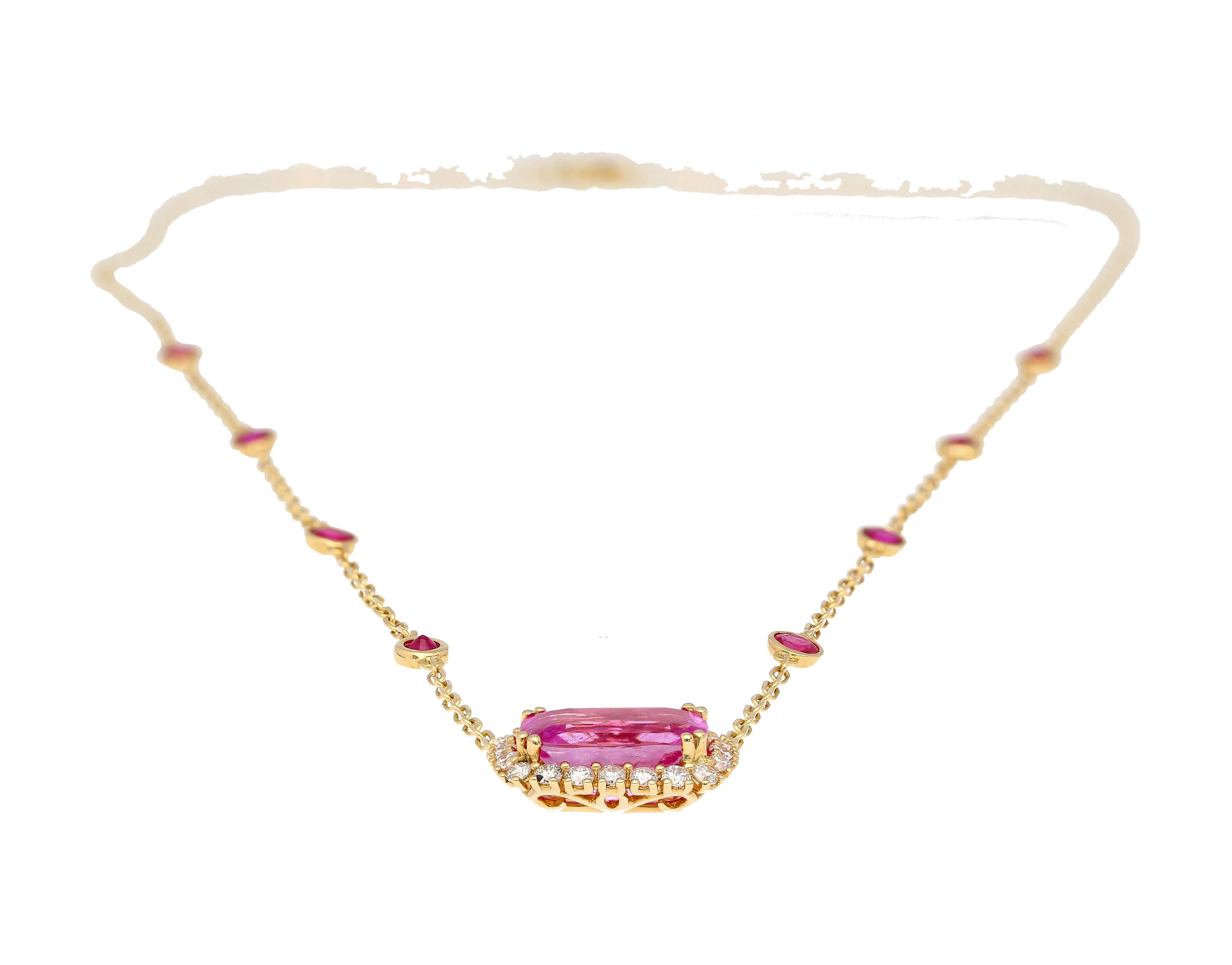 Schwebende Halskette, 5,10 Karat unbehandelter Ceylon-Rosa Saphir Ost-West-Saphir (Zeitgenössisch) im Angebot