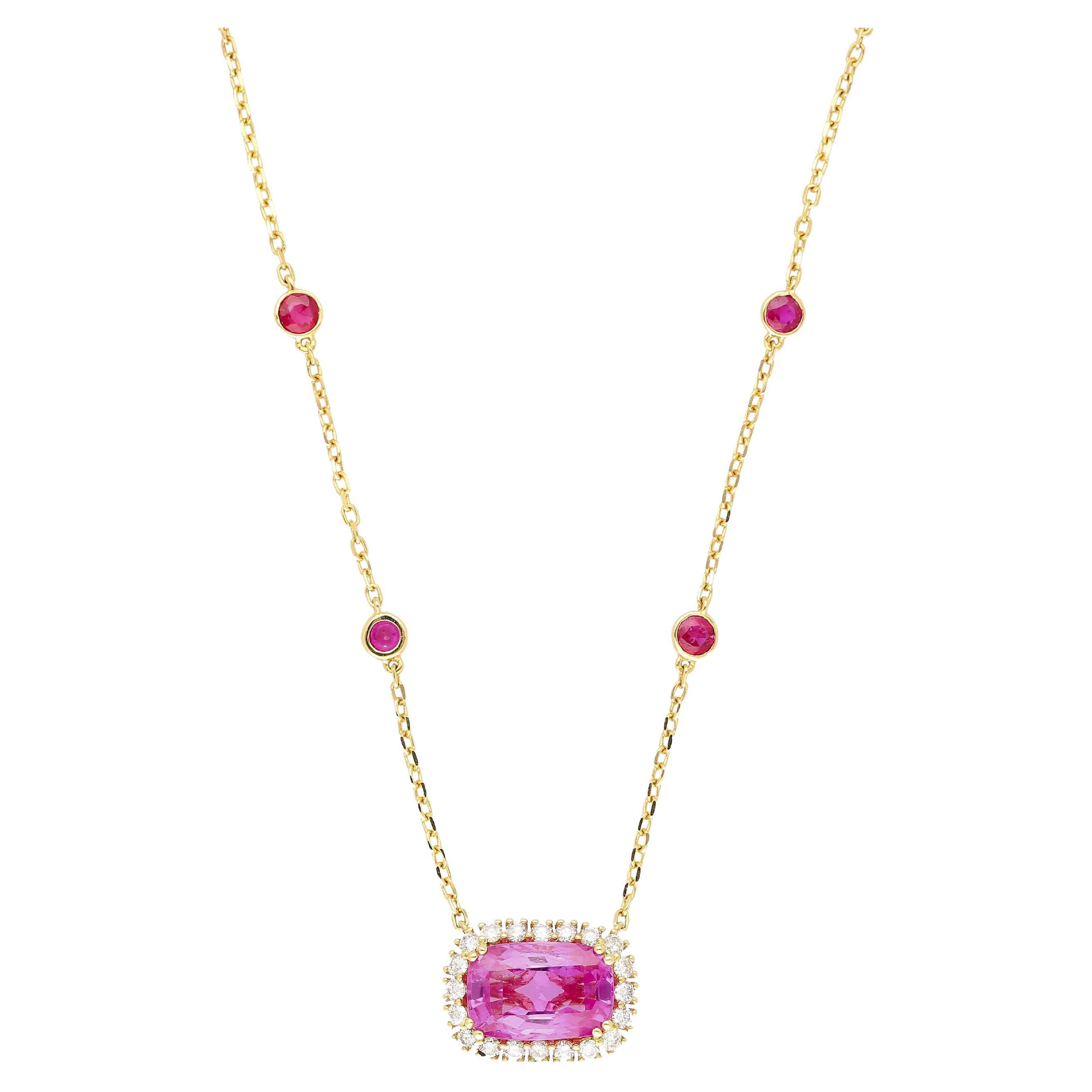 5.10 Carat No Heat Ceylon Pink Sapphire East West Floating Necklace For Sale