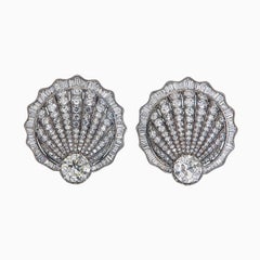 5.10 Carat Old Cut Diamond Shell Stud Earrings
