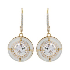 Pendants d'oreilles en goutte en diamants taille vieille Europe de 5,10 carats et nacre