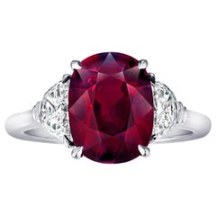 5.10 Carat Oval Red Ruby and Diamond Ring
