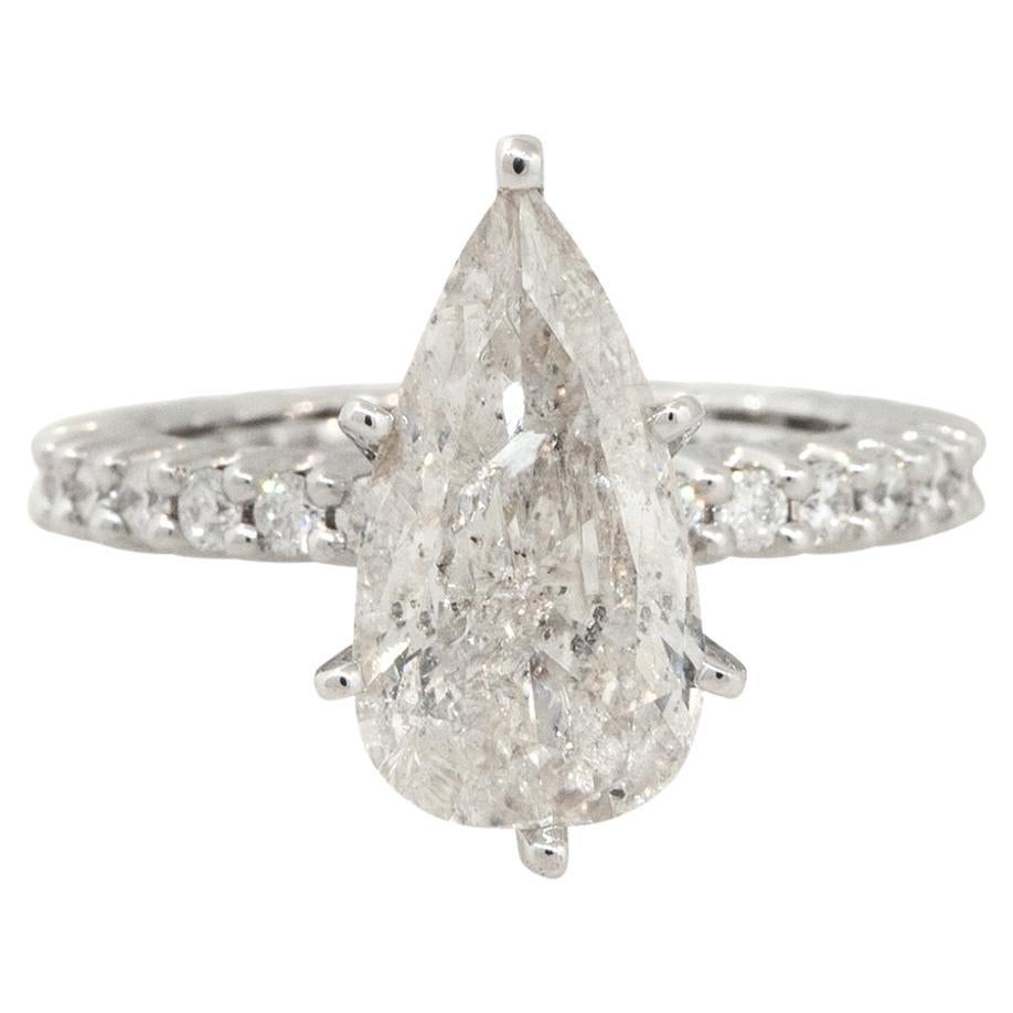 5.10 Carat Pear Shape Diamond Eternity Engagement Ring 14 Karat In Stock For Sale