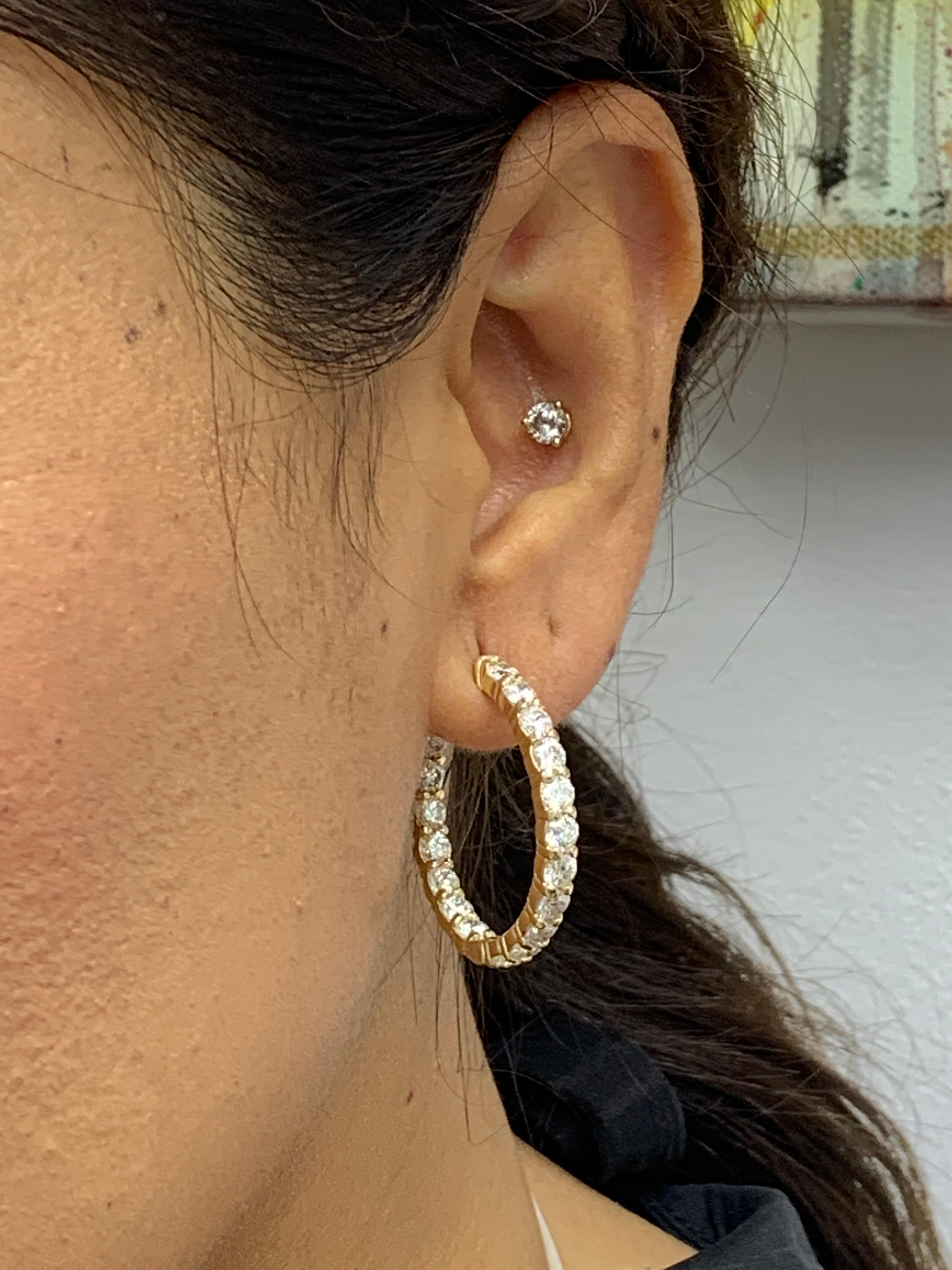 Modern 5.10 Carat Round Cut Diamond Hoop Earrings in 14K Yellow Gold For Sale