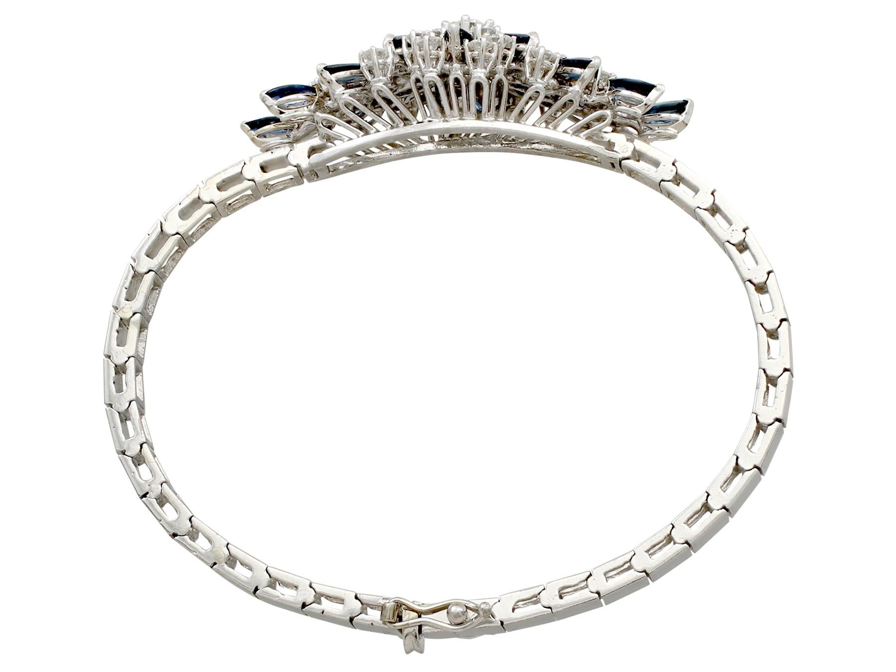 An impressive vintage 2.10 carat sapphire and 2.51 carat diamond, 18 karat white gold bracelet; part of our diverse gemstone jewelry and estate jewelry collections.

This fine and impressive vintage sapphire bracelet has been crafted in 18k white