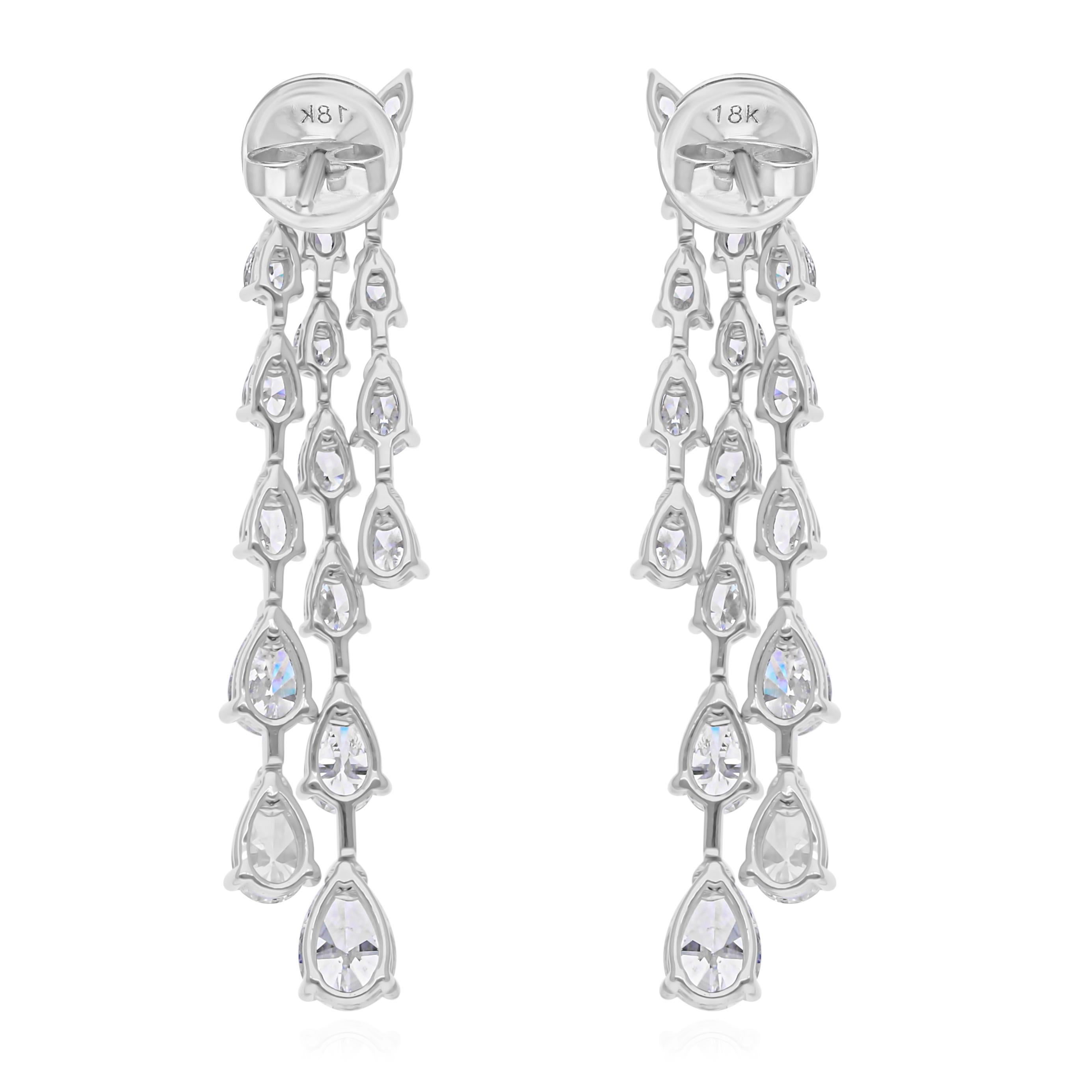 Pear Cut 5.10 Carat SI/H Pear Brilliant Cut Diamond Dangle Earrings 14 Karat White Gold For Sale