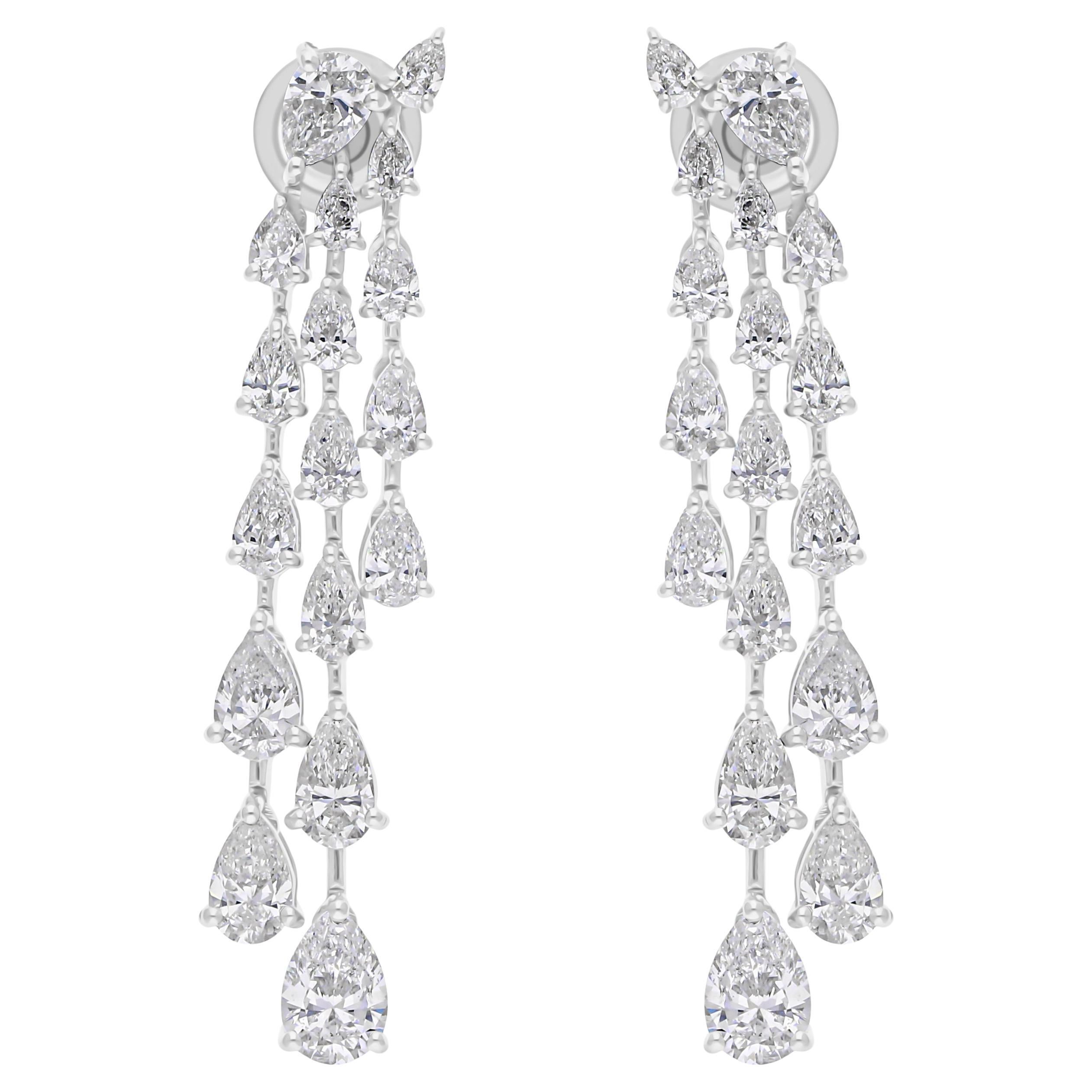 5.10 Carat SI/H Pear Brilliant Cut Diamond Dangle Earrings 18 Karat White Gold