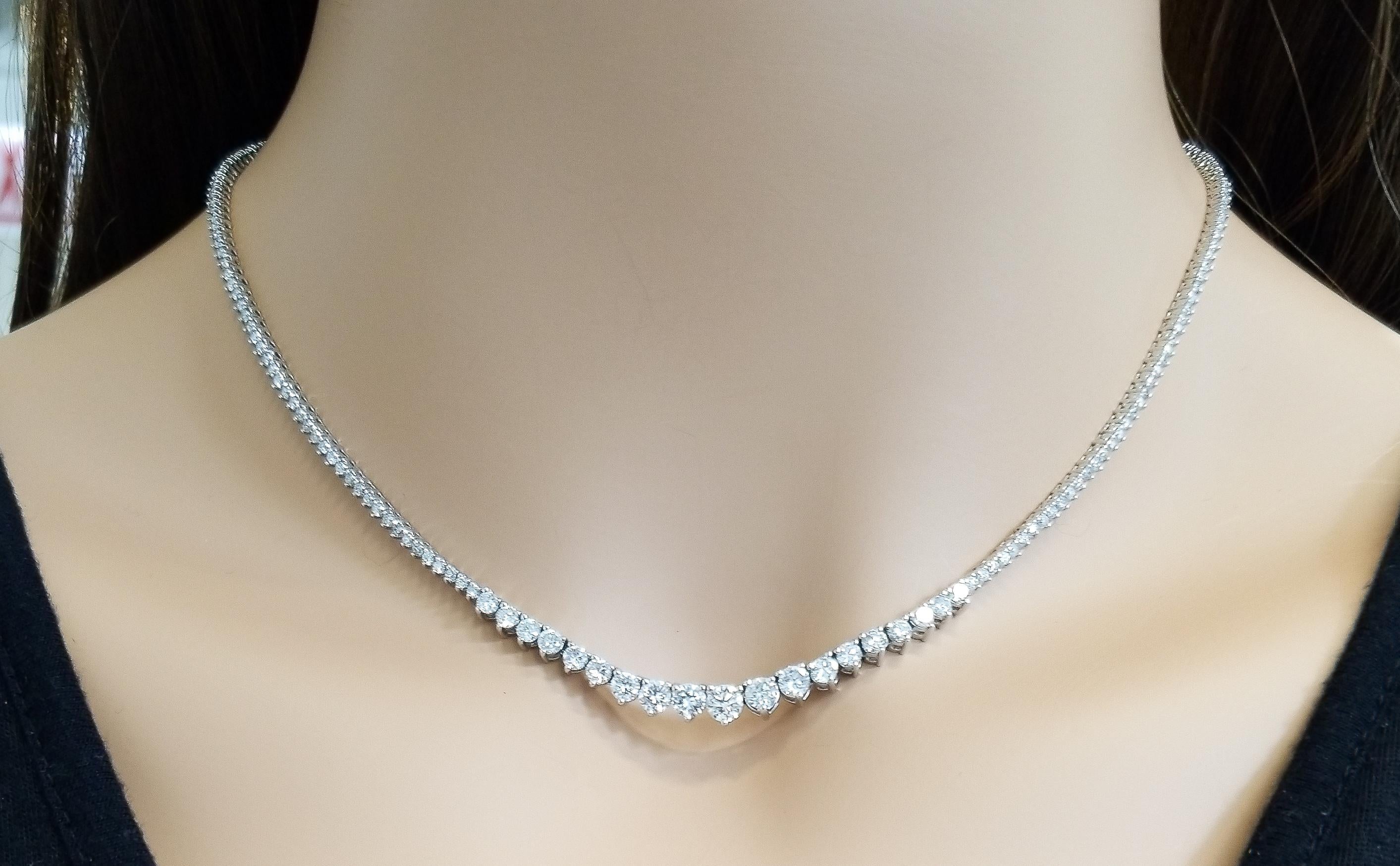 Round Cut 5.10 Carat Total Diamond Graduated Riviera Necklace in 14 Karat White Gold