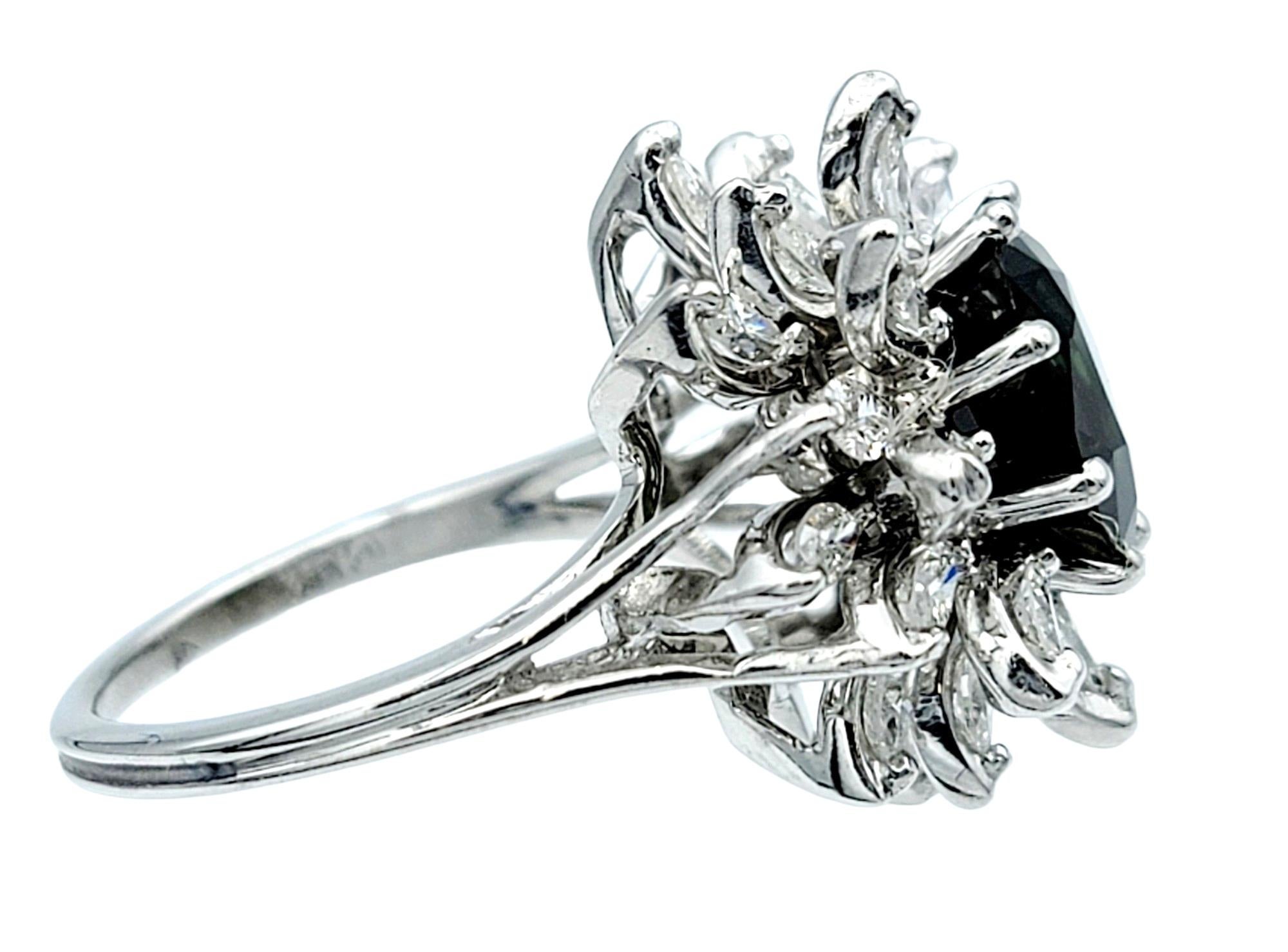 5.10 Carat Total Green Sapphire and Diamond Flower Cocktail Ring in White Gold In Good Condition For Sale In Scottsdale, AZ