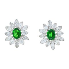 5.10 Carat Total Tsavorite and Marquise Diamond Earring in 18 Karat White Gold
