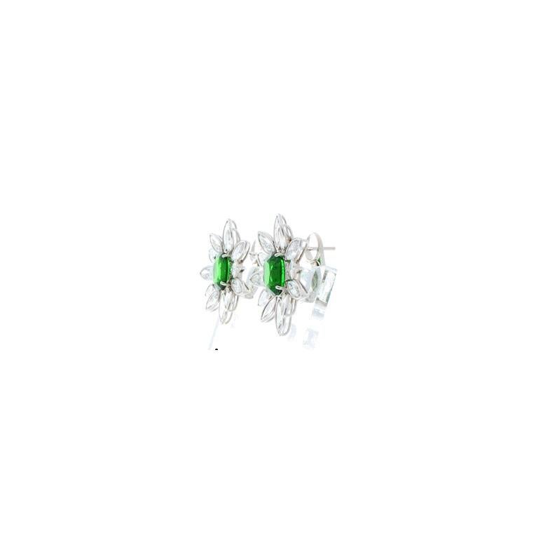Oval Cut 5.10 Carat Total Tsavorite and Marquise Diamond Earring in 18 Karat White Gold