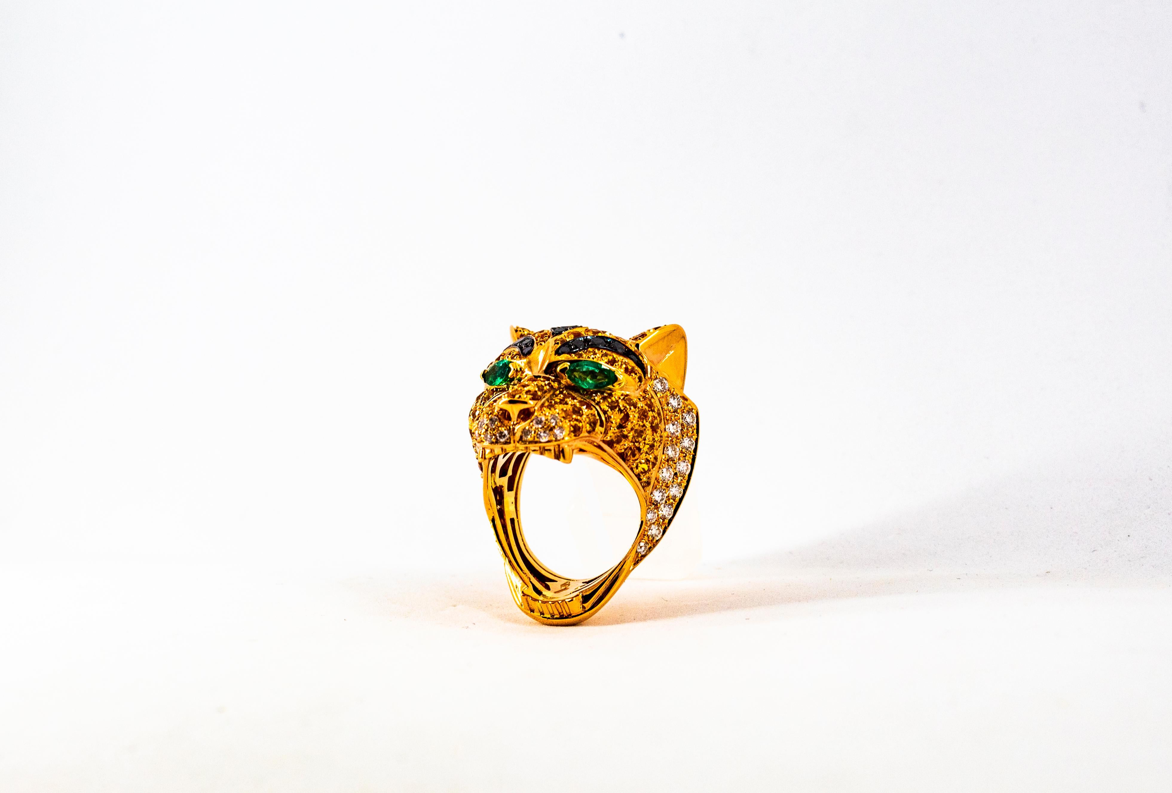 5.10 Carat Yellow Sapphire Emerald Black & White Diamond Yellow Gold Tiger Ring 9