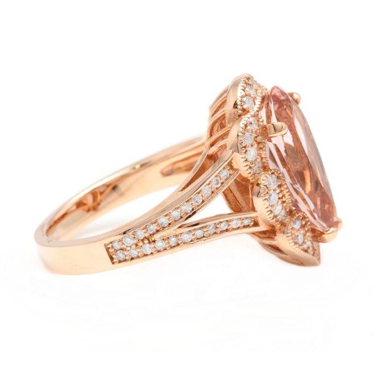 Rose Cut 5.10 Carat Exquisite Natural Morganite and Diamond 14 Karat Solid Rose Gold Ring For Sale